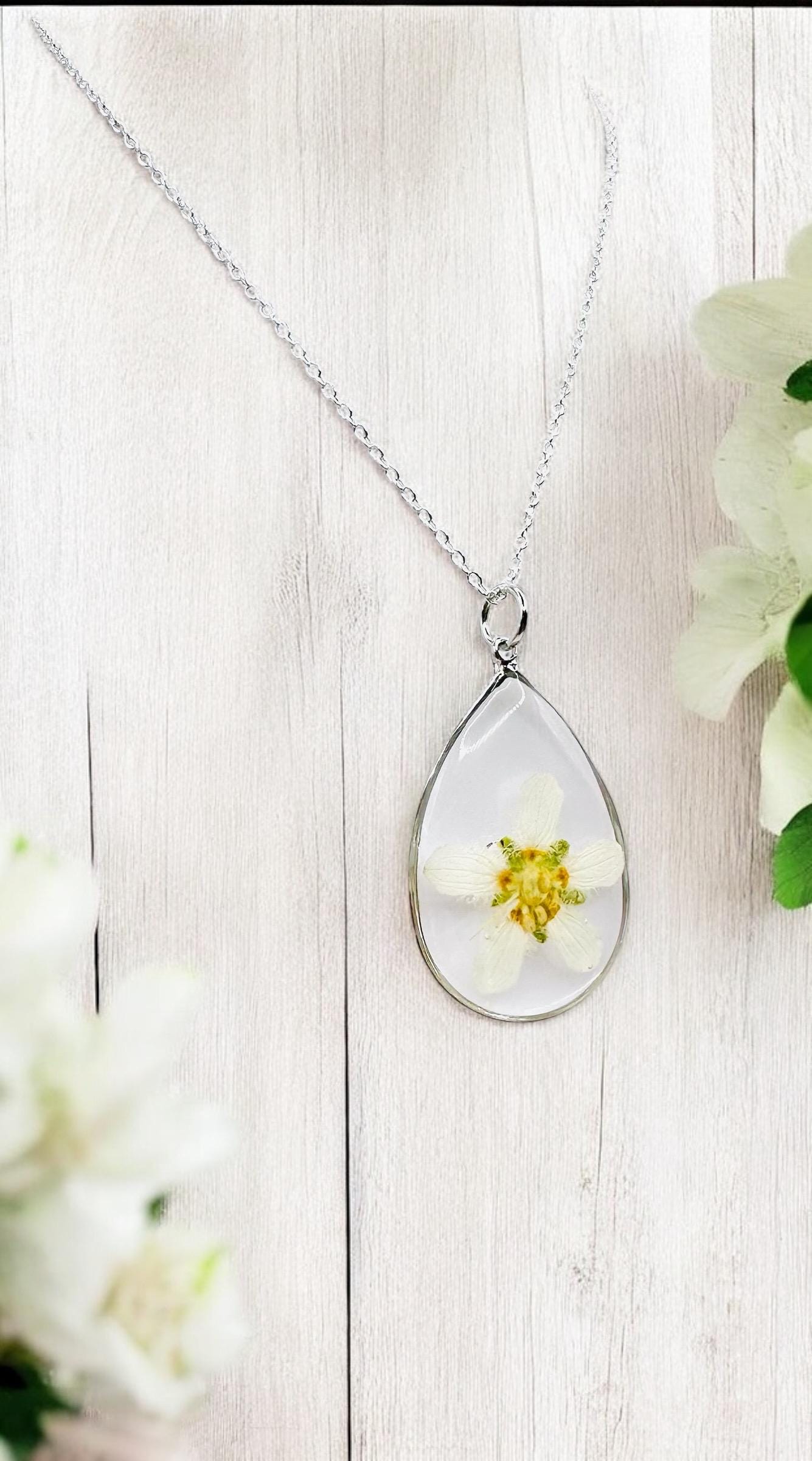Rare Montana Wildflower Necklace: Pressed Parnassus Fimbriata, Silver Chain