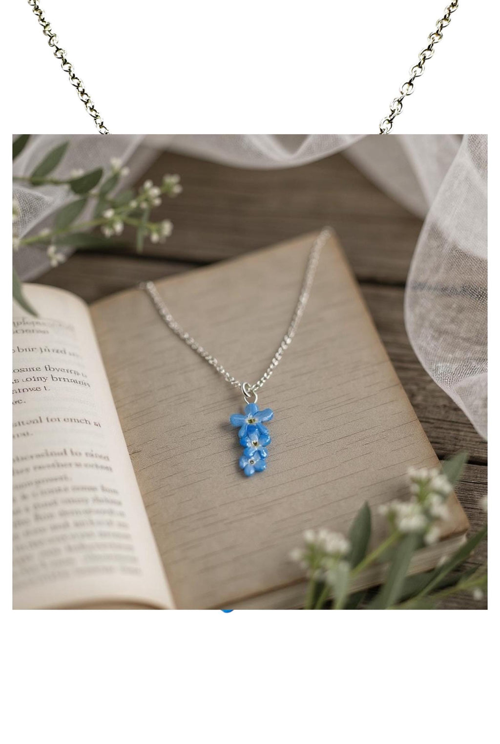 Pressed Forget-Me-Not Wildflower Necklace: Montana Handmade Jewelry