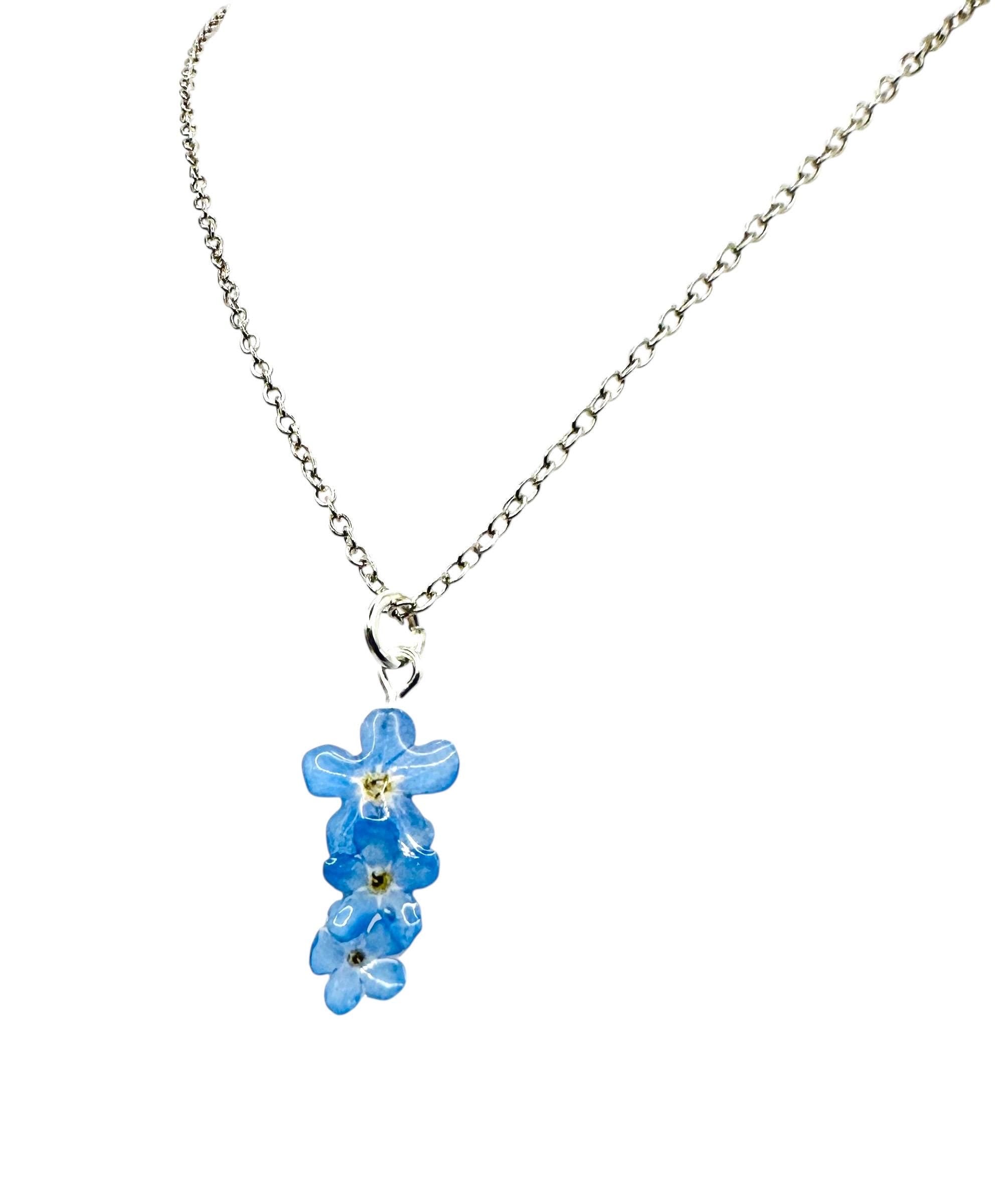 Pressed Forget-Me-Not Wildflower Necklace: Montana Handmade Jewelry