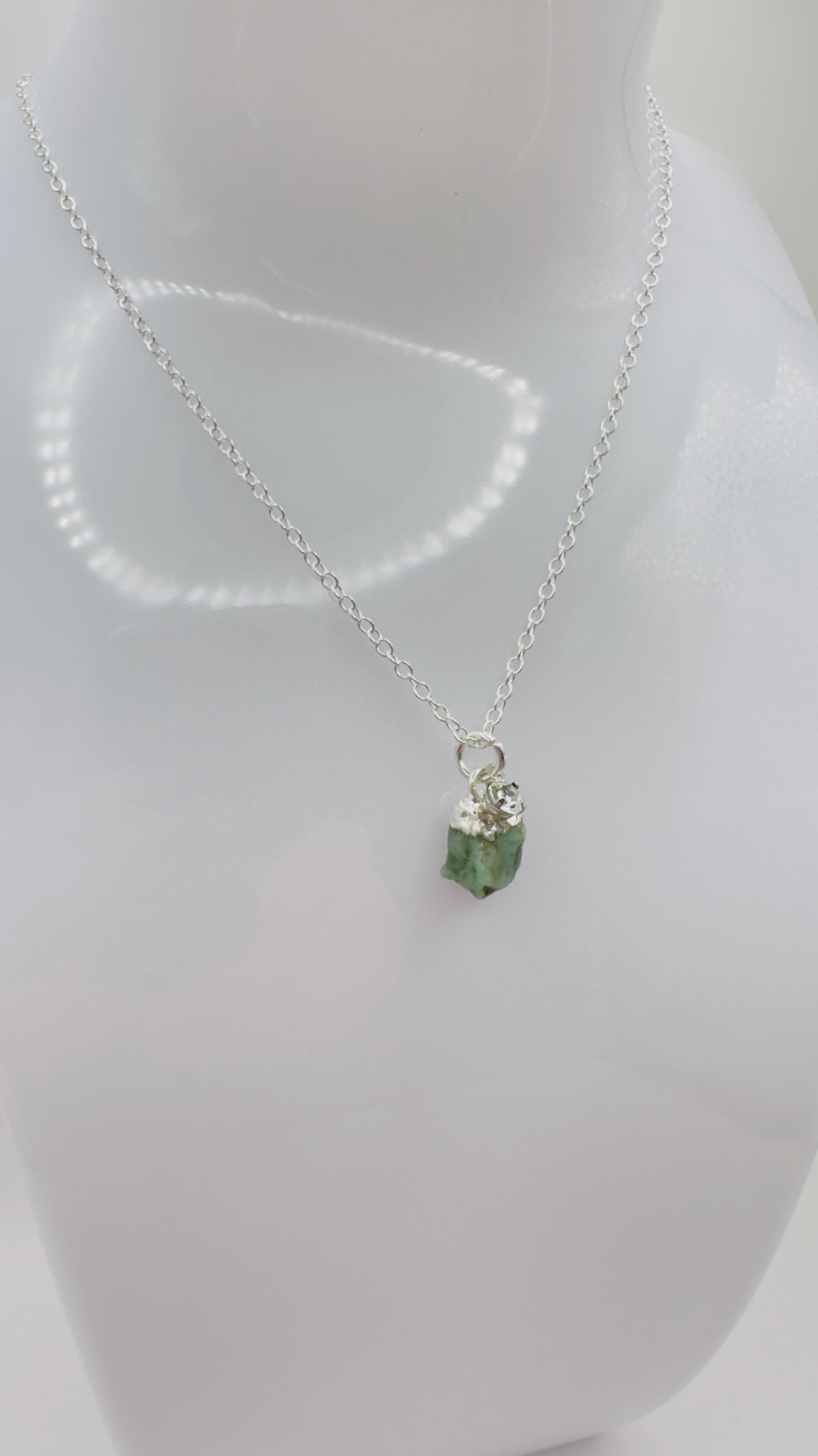 Emerald Necklace with Brilliant CZ Charm: Made in Montana