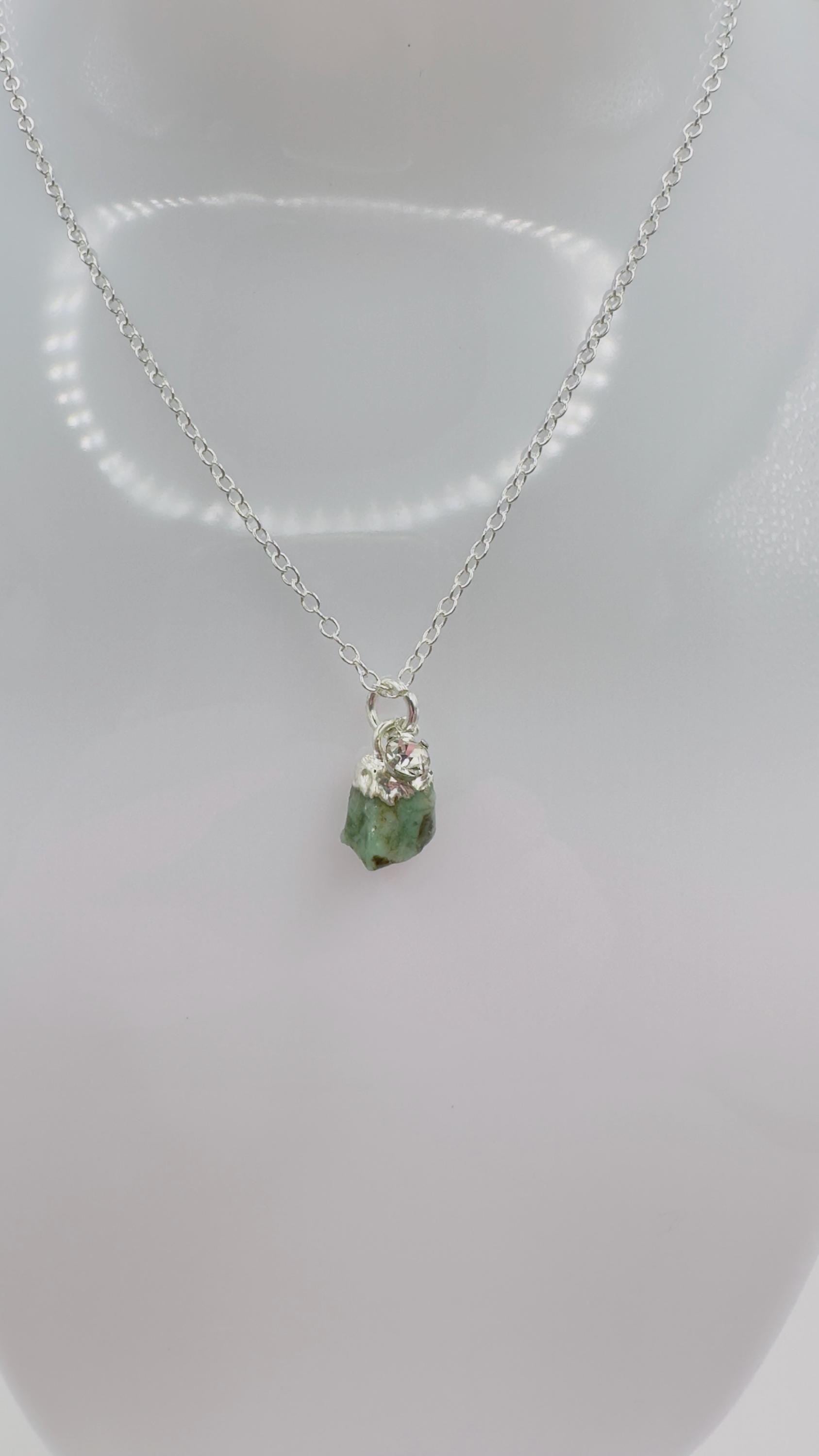 Emerald Necklace with Brilliant CZ Charm: Made in Montana