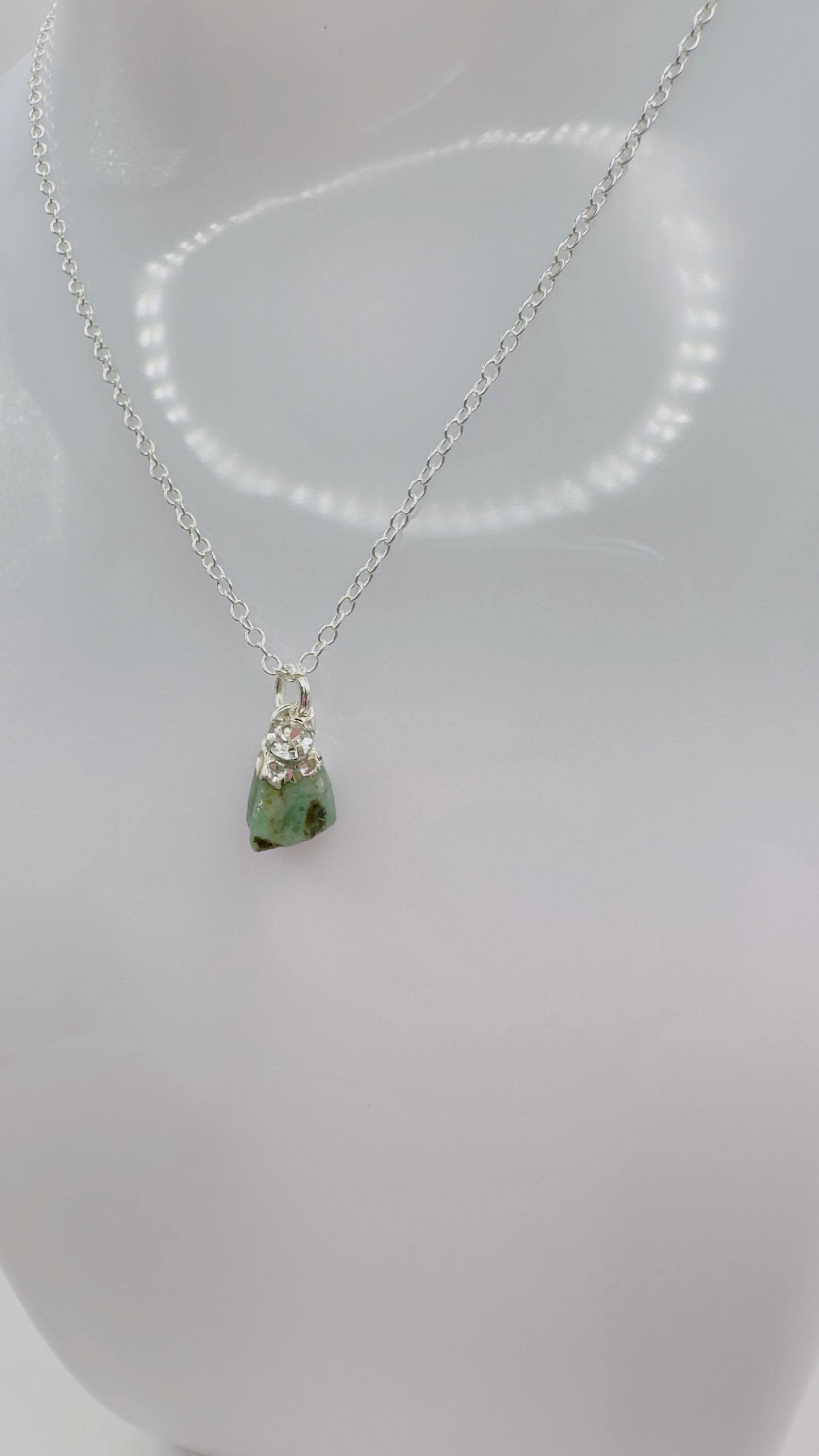 Emerald Necklace with Brilliant CZ Charm: Made in Montana
