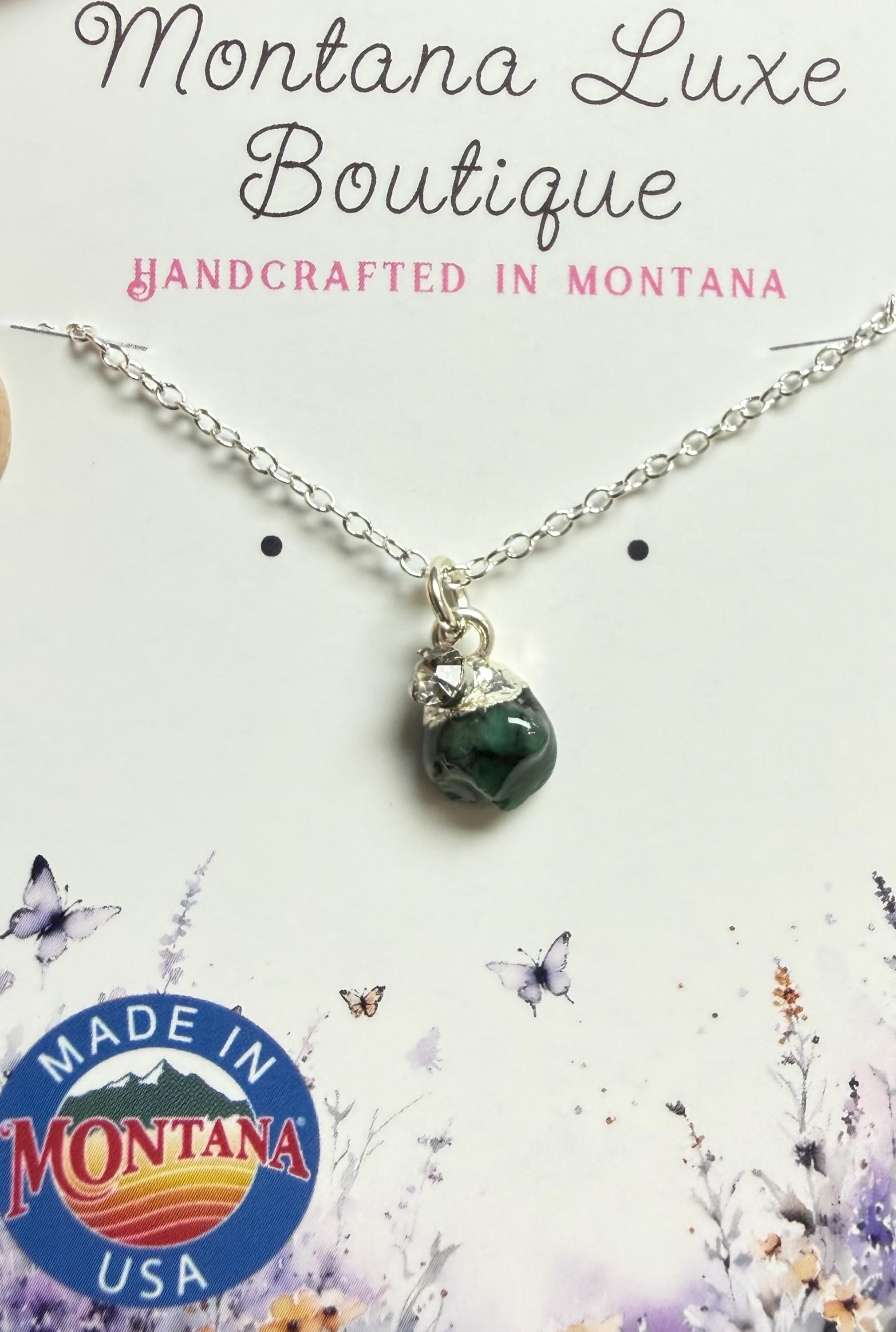 Emerald Necklace with Brilliant CZ Charm: Made in Montana